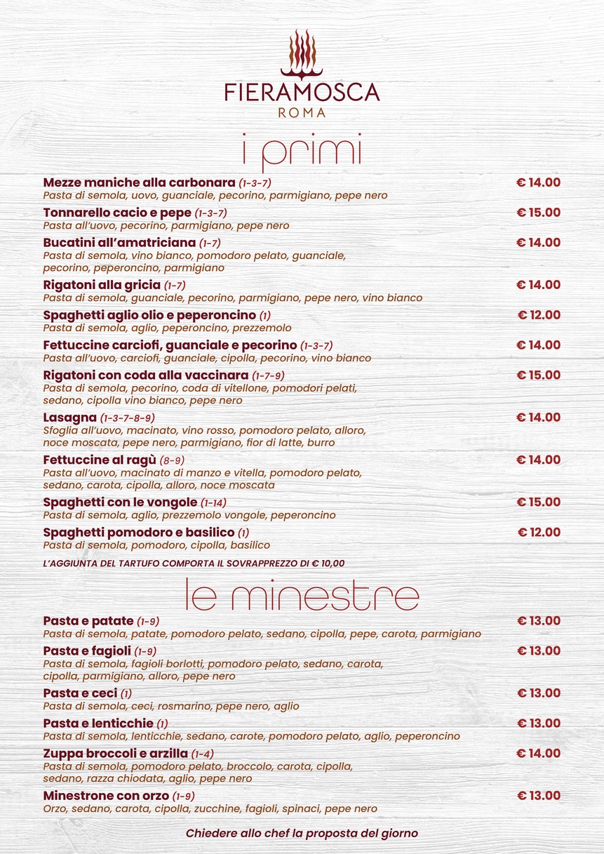 Fieramosca Roma menu 3