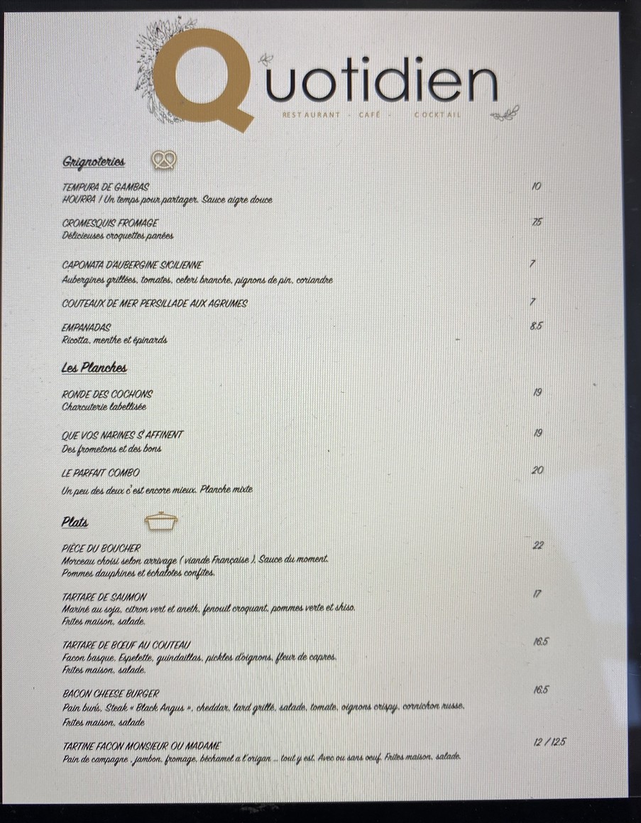 Le Quotidien menu 1
