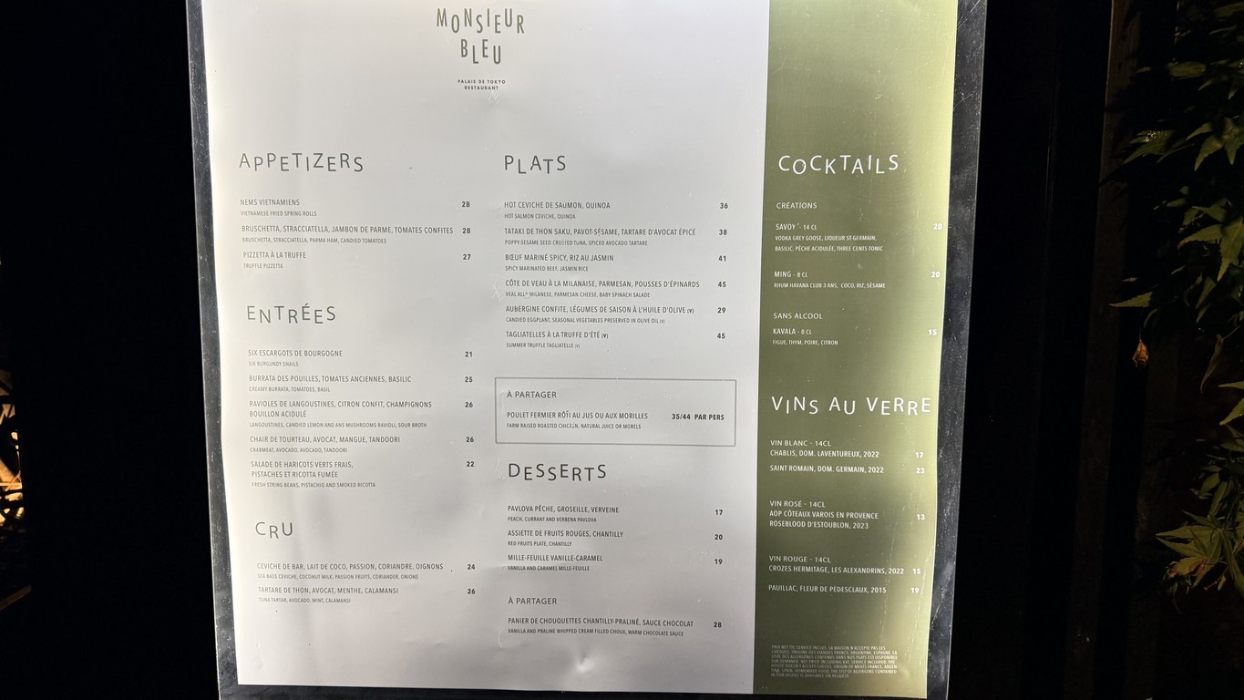 Monsieur Bleu menu 1