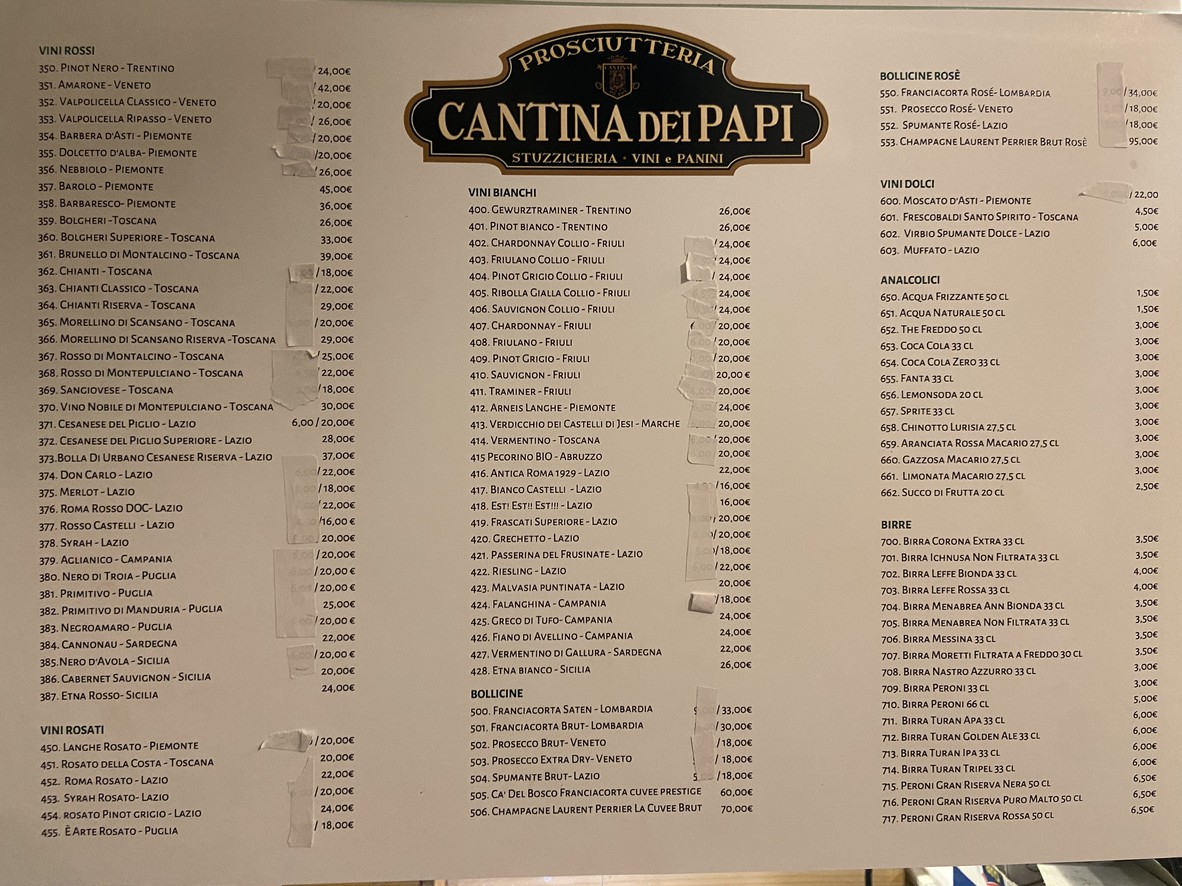 Prosciutteria Cantina dei Papi - Trastevere menu 3