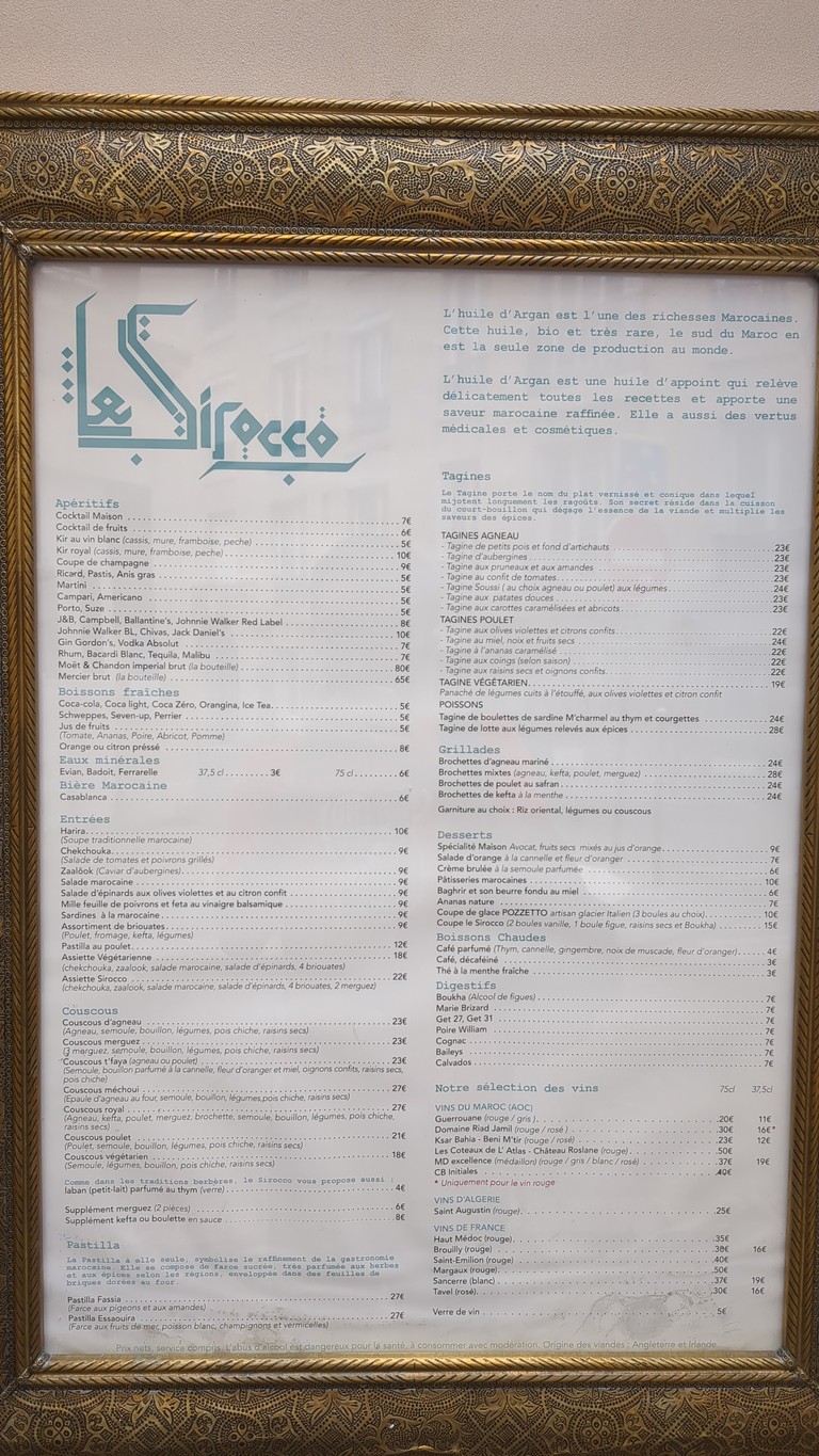 Le Sirocco menu 1