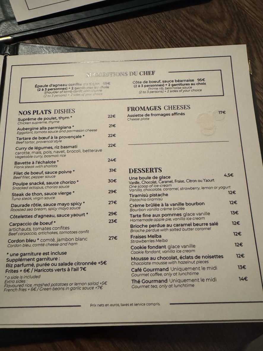 Brasserie Pastis menu 2