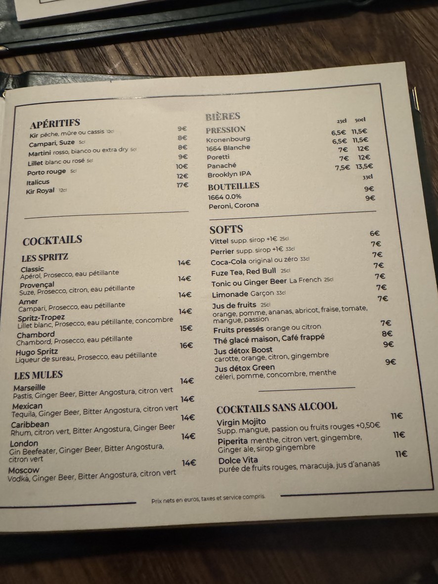 Brasserie Pastis menu 3