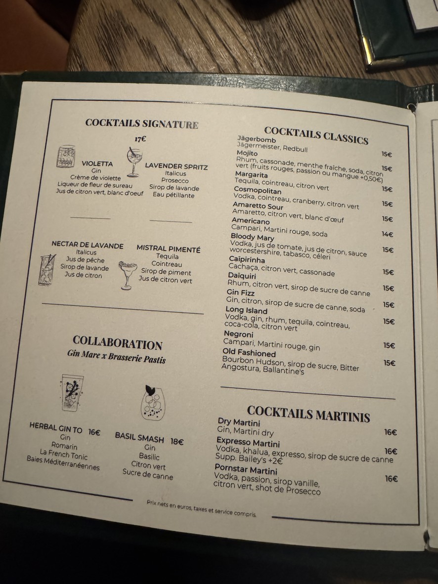Brasserie Pastis menu 4