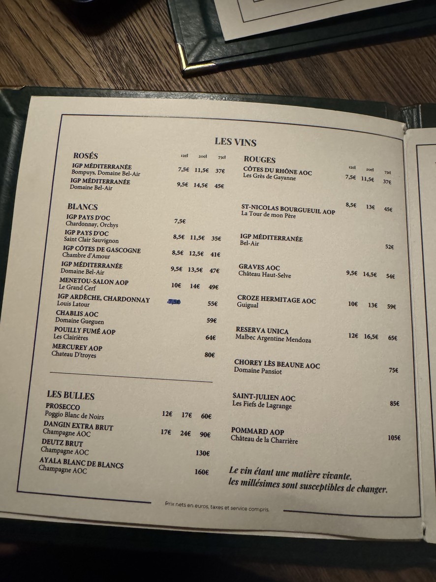 Brasserie Pastis menu 6