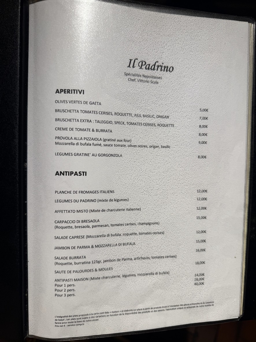 Il Padrino menu 1