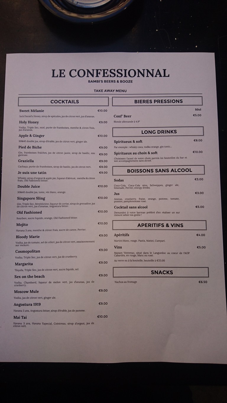 Le Confessionnal menu 1