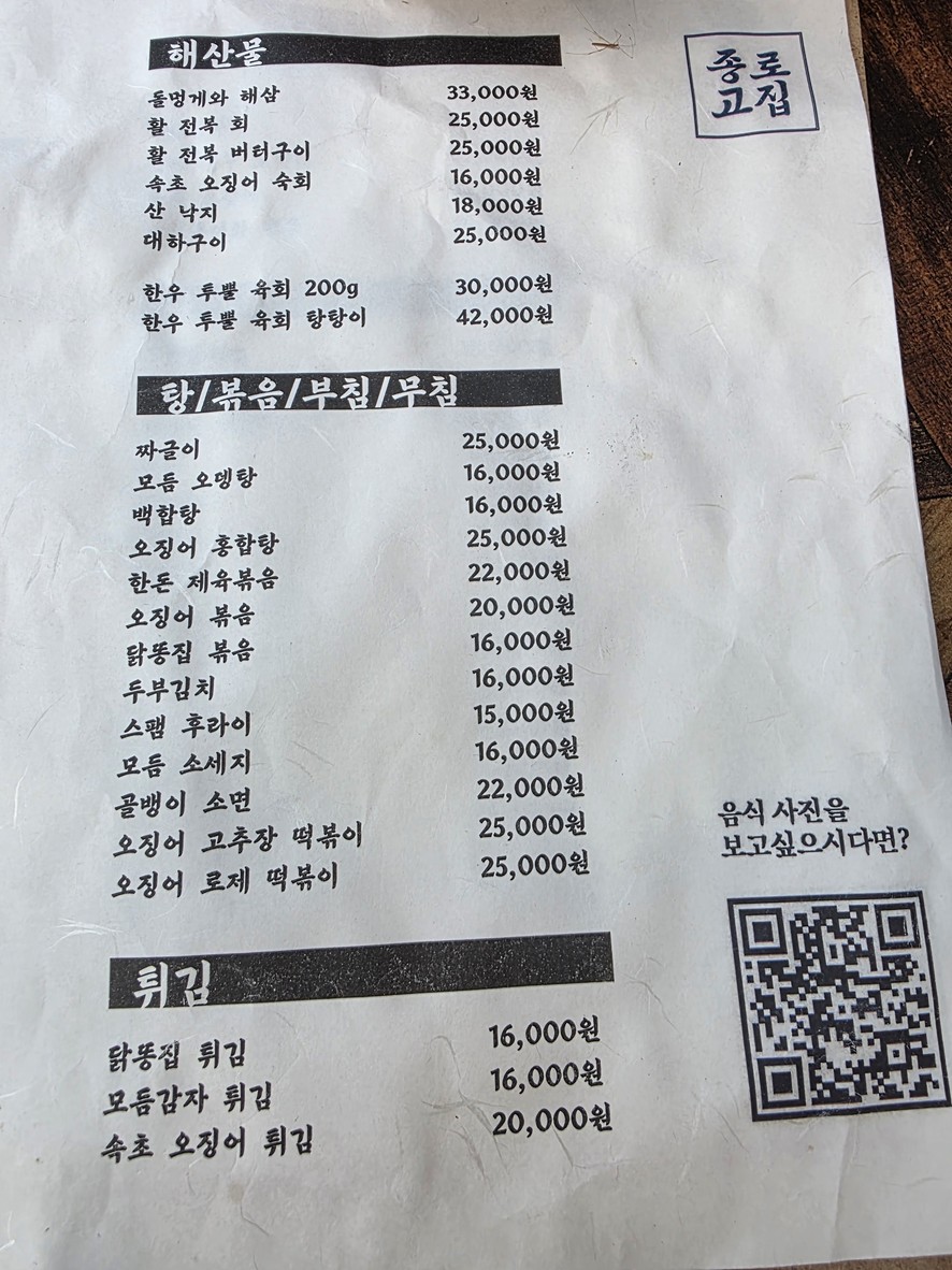 Jongno Gojip menu 2