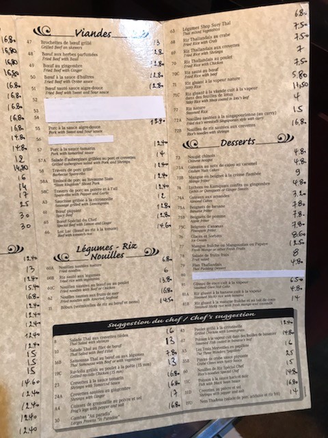 L'Escale Bangkok Restaurant Thailandais menu 2