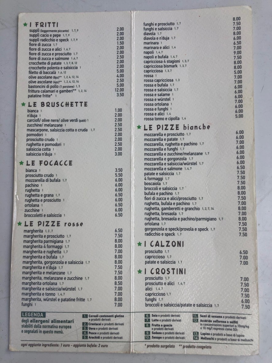 Al Casale menu 1
