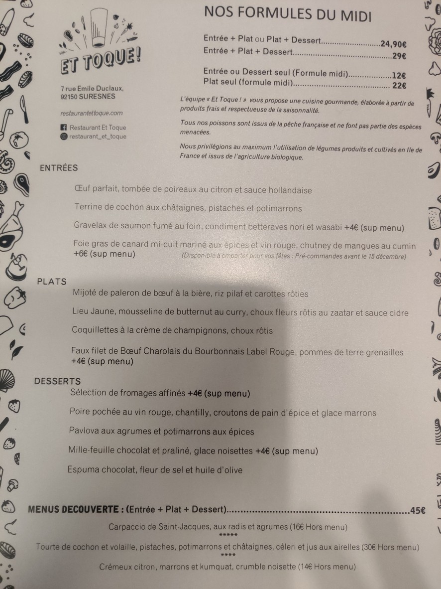 Et Toque ! Restaurant Suresnes / Puteaux menu 1