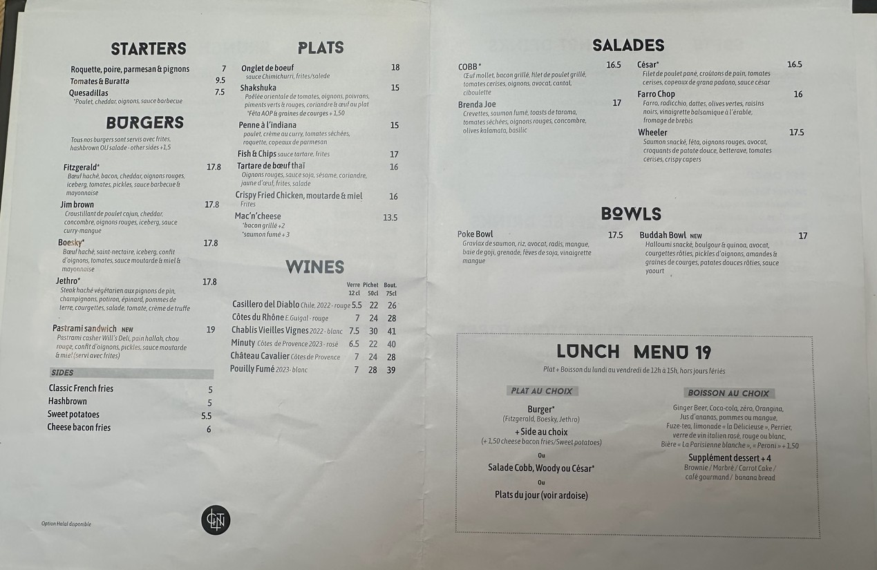 Clint Gare de Lyon menu 1