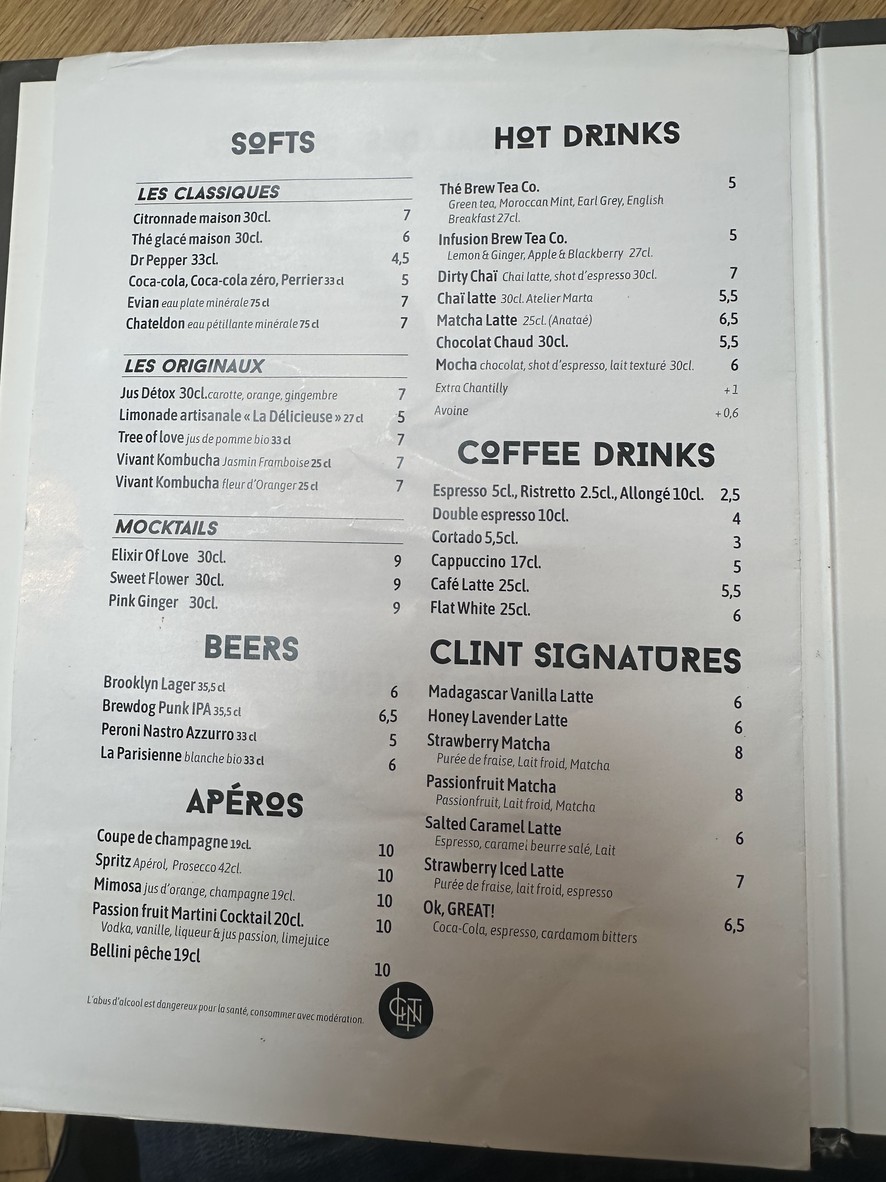 Clint Gare de Lyon menu 2