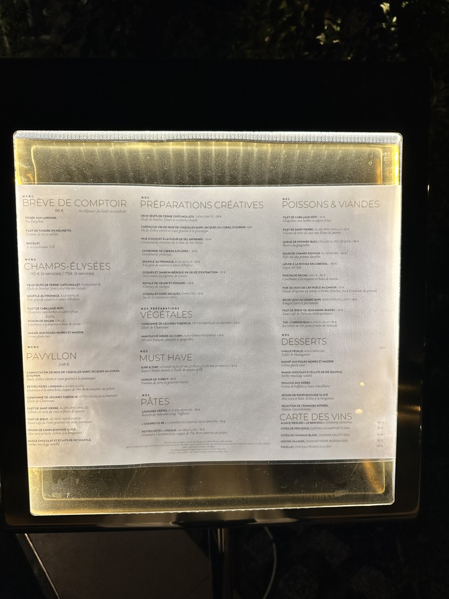 Pavyllon Paris - Yannick Alléno menu 1