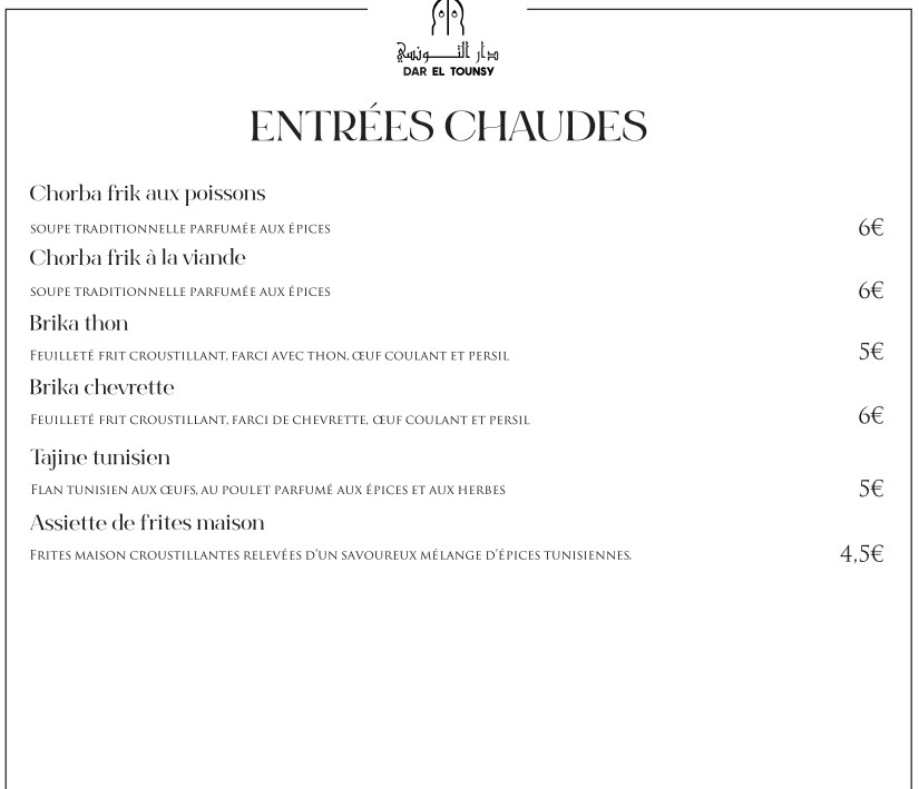 Dar el Tounsy - restaurant tunisien et brunch menu 2