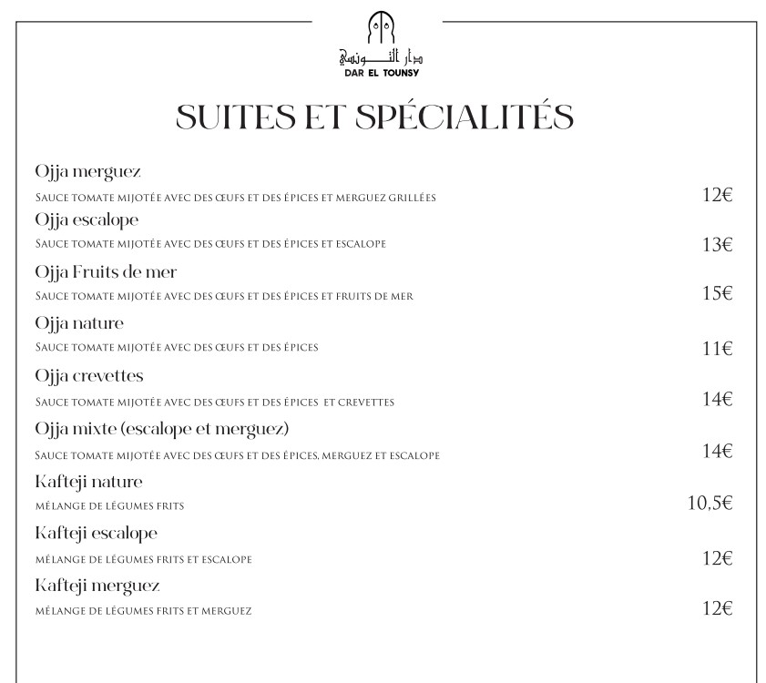 Dar el Tounsy - restaurant tunisien et brunch menu 3