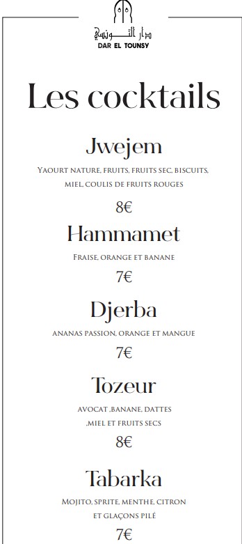 Dar el Tounsy - restaurant tunisien et brunch menu 10