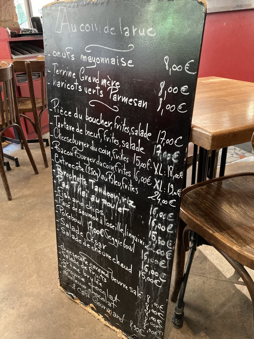Au Coin de la Rue menu 1