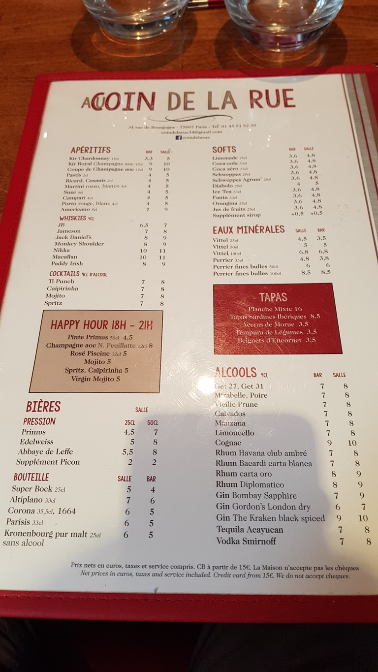 Au Coin de la Rue menu 2