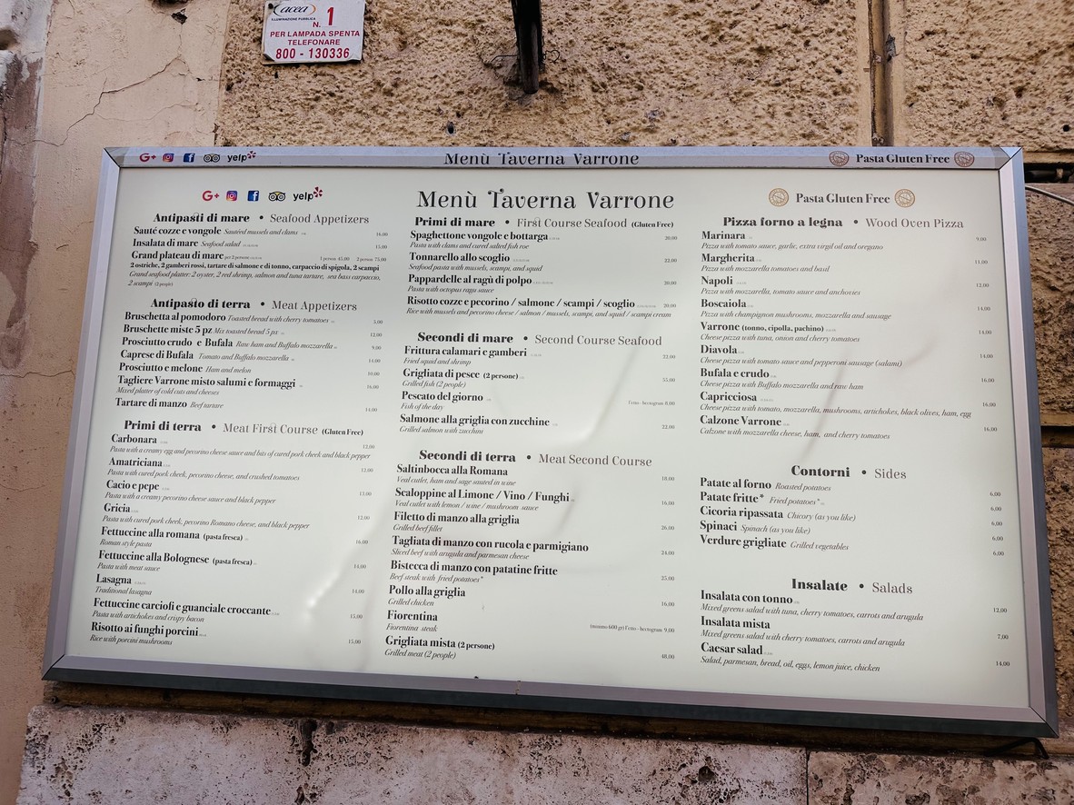 taverna varrone (Seafood Restaurant) menu 1