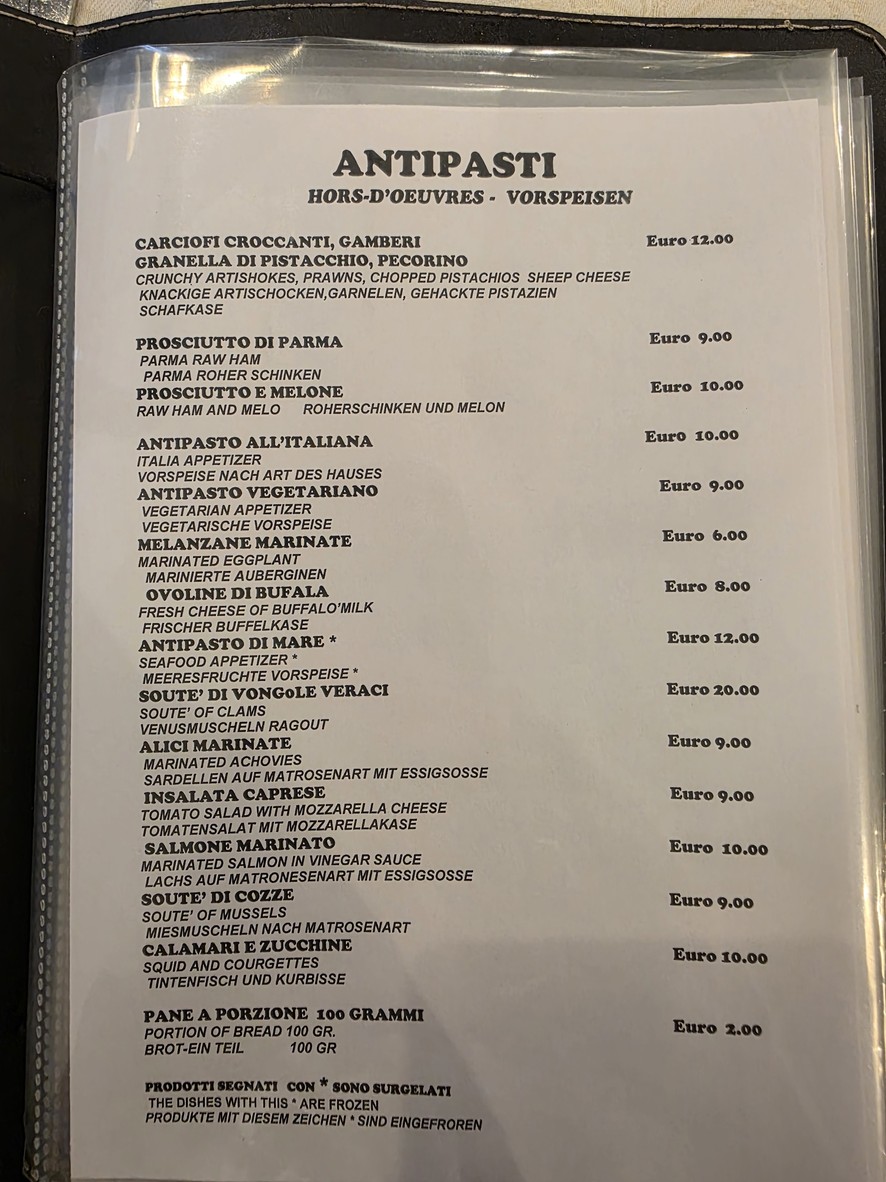 La Lampada menu 1