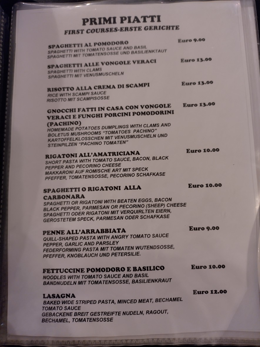 La Lampada menu 3