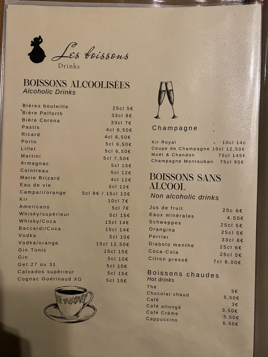 Aux Anysetiers du Roy menu 2