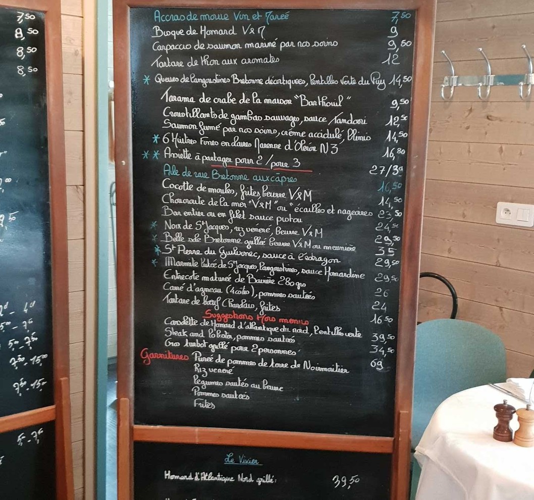 Vin & Marée Murat Exelmans menu 1