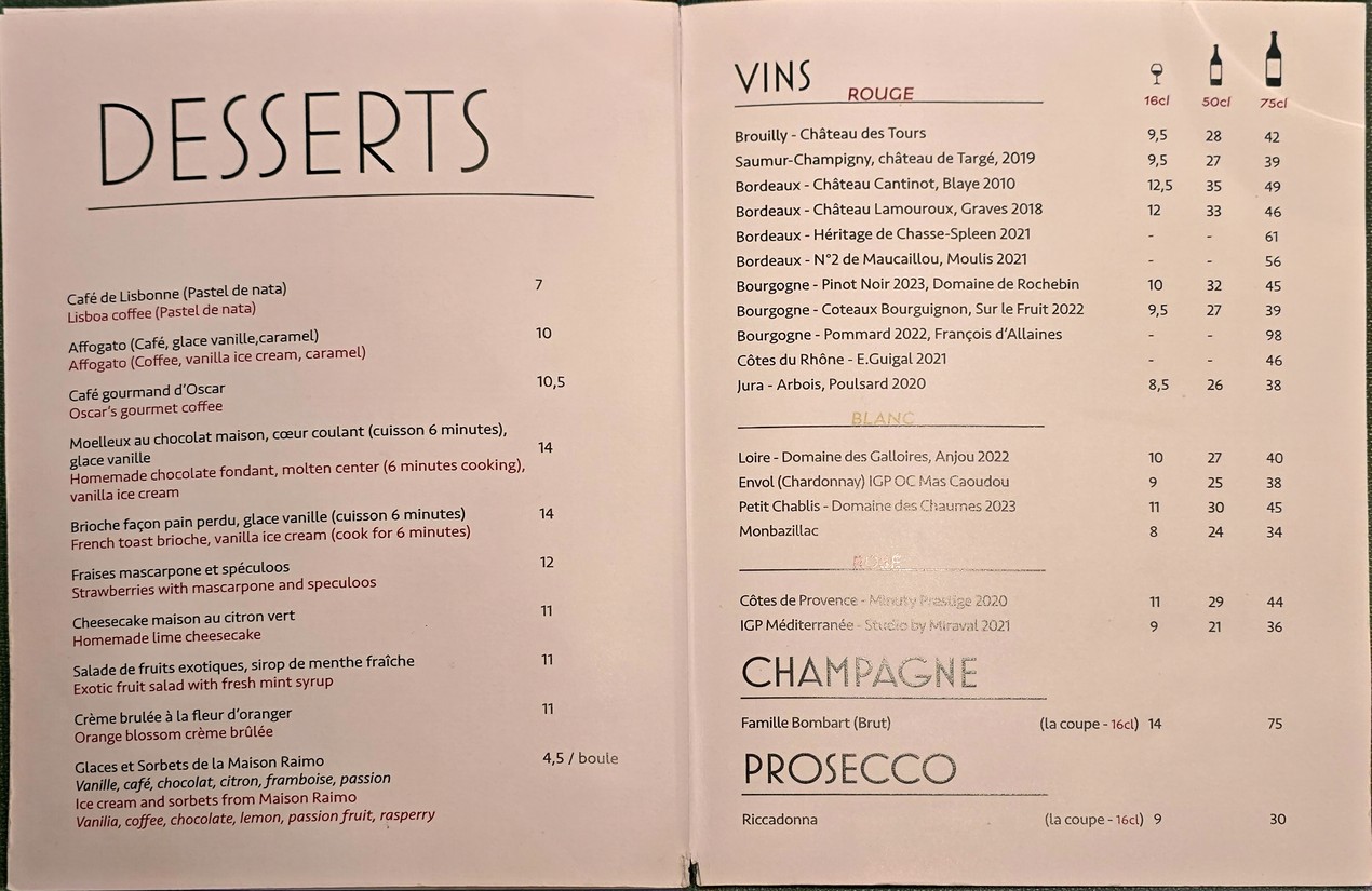 Oscar menu 3