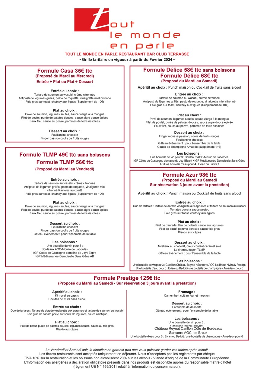 Tout Le Monde En Parle restaurant montparnasse club soiree nouvel ans paris menu 1