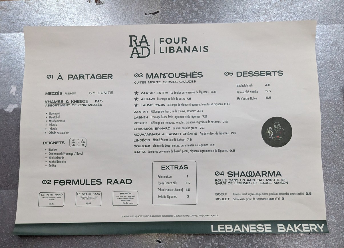 RAAD Four Libanais menu 1