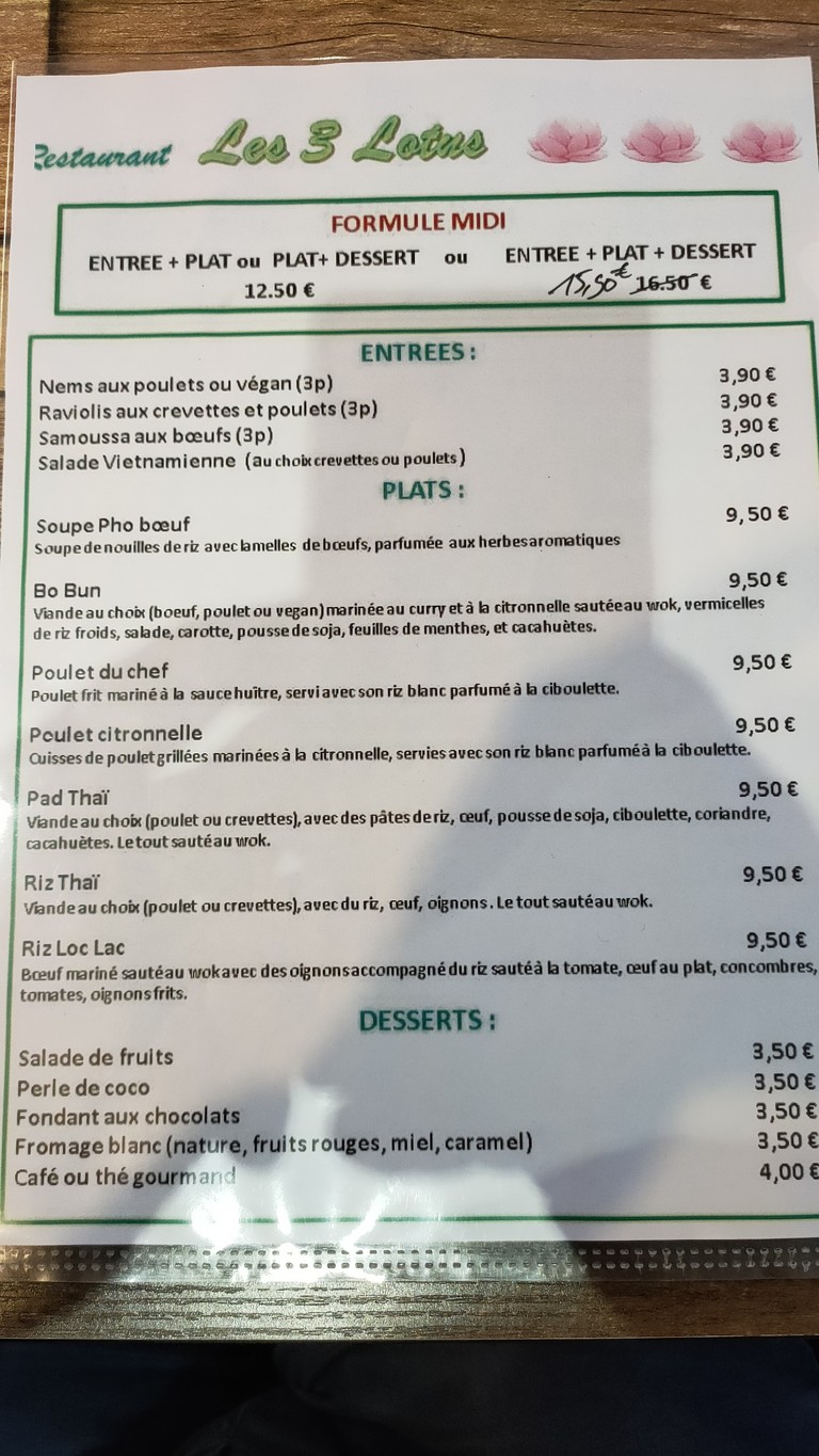 Les 3 Lotus menu 1