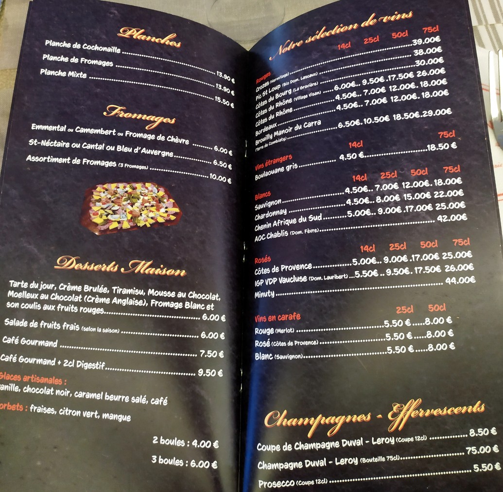 Le Pentagone menu 1