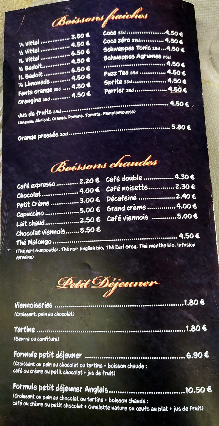 Le Pentagone menu 3