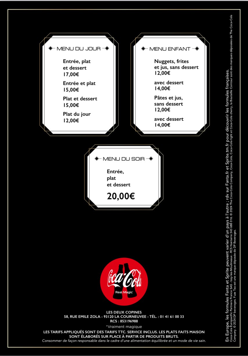 Les Deux Copines menu 3