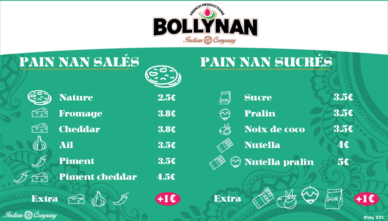 Bollynan streetfood indienne - La Villette menu 1