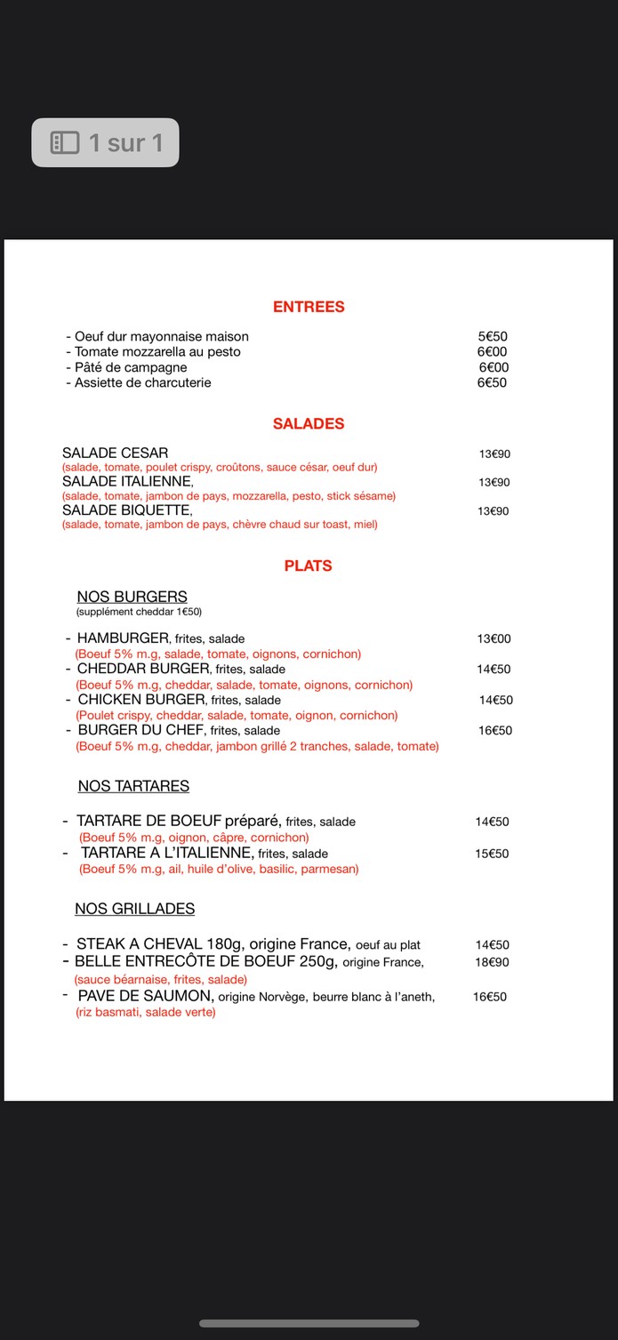 TABAC L'aquarium menu 1