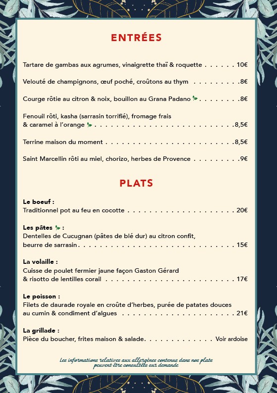 Les Chiffonniers menu 1