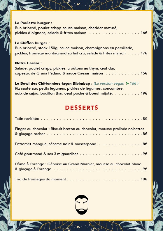 Les Chiffonniers menu 3