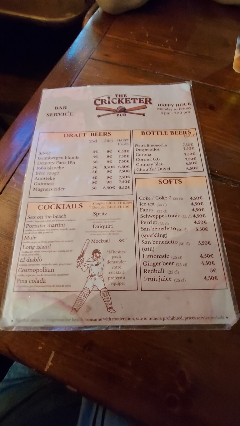 English Style Pub The Cricketer menu 3