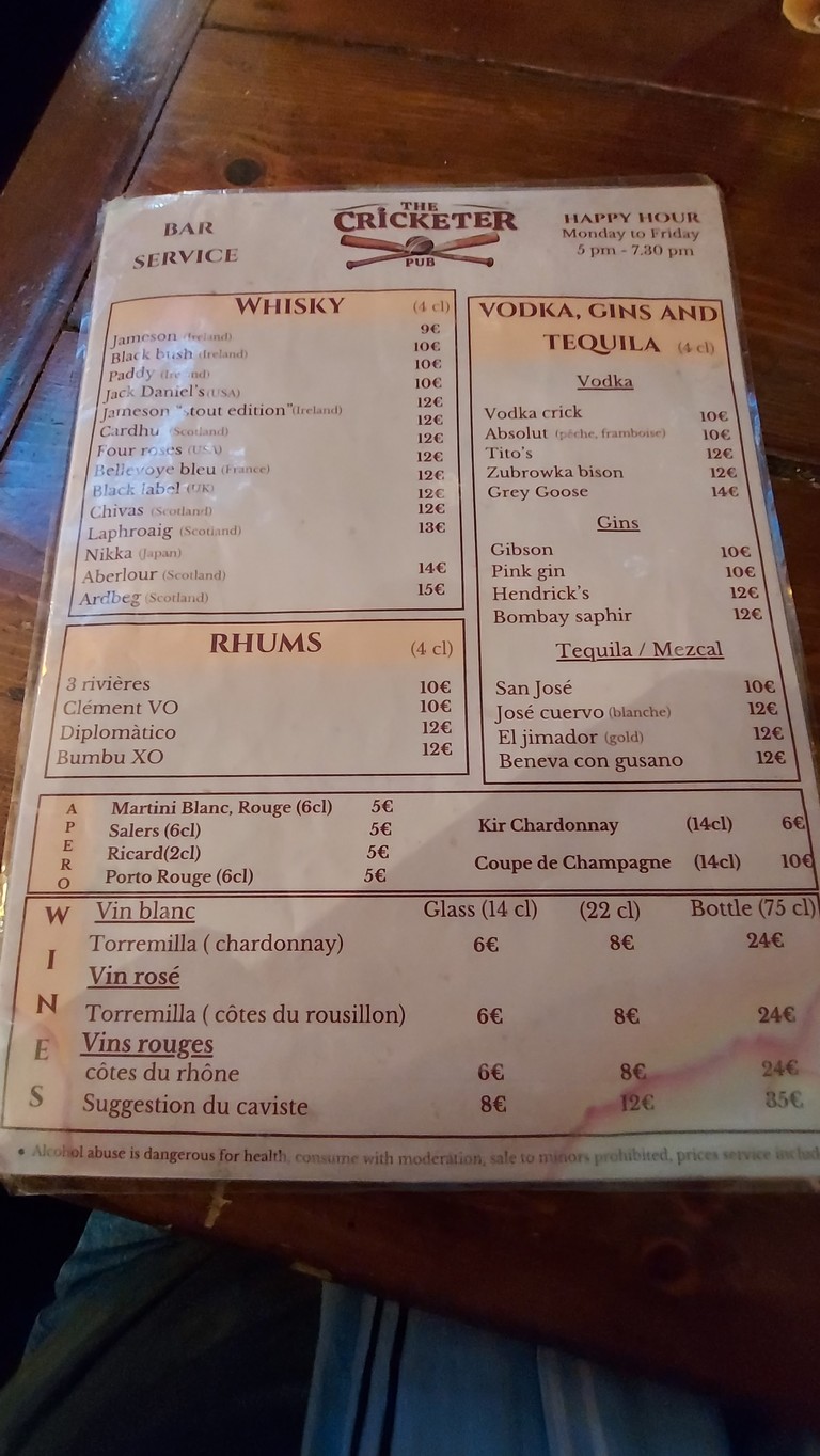 English Style Pub The Cricketer menu 4