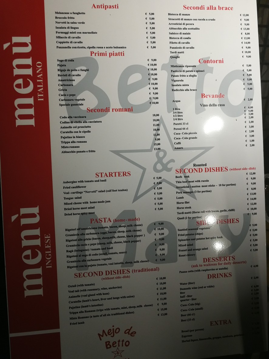Mejo de Betto e Mary menu 1
