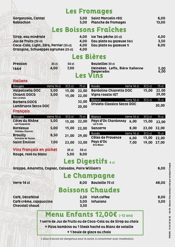Torre di Pizza menu 3