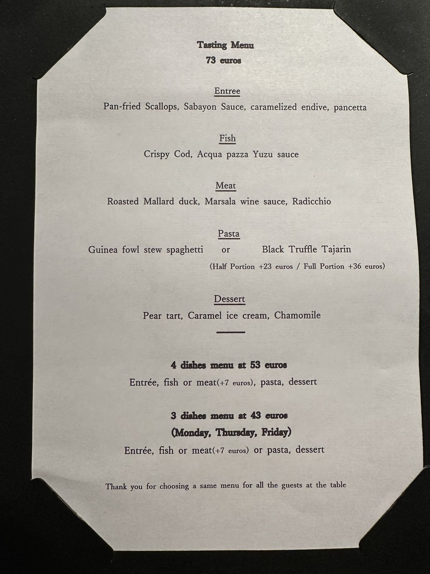 Restaurant L'inconnu par Koji HIGAKI menu 2