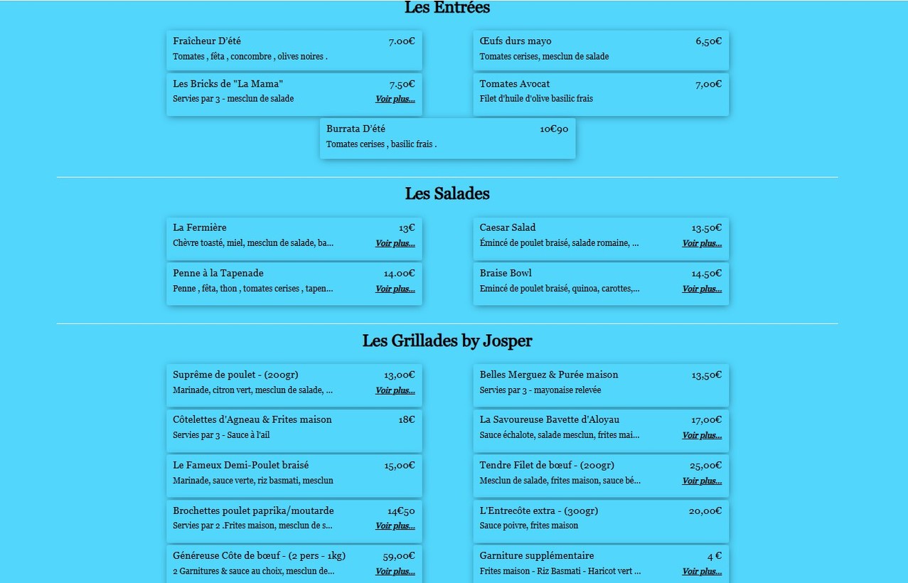 Sur la Braise menu 2