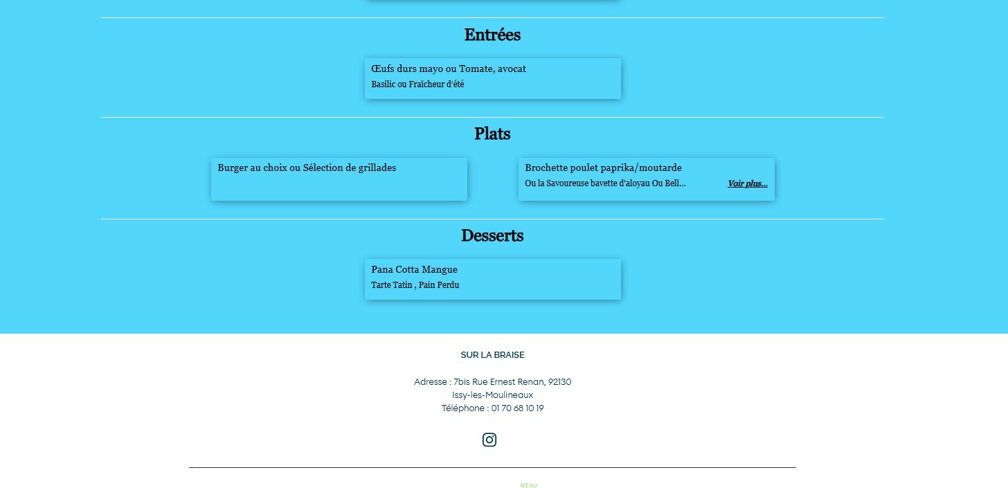 Sur la Braise menu 5