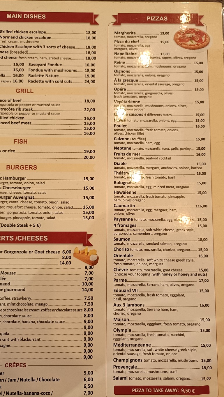 Pizza Fiorentina menu 2