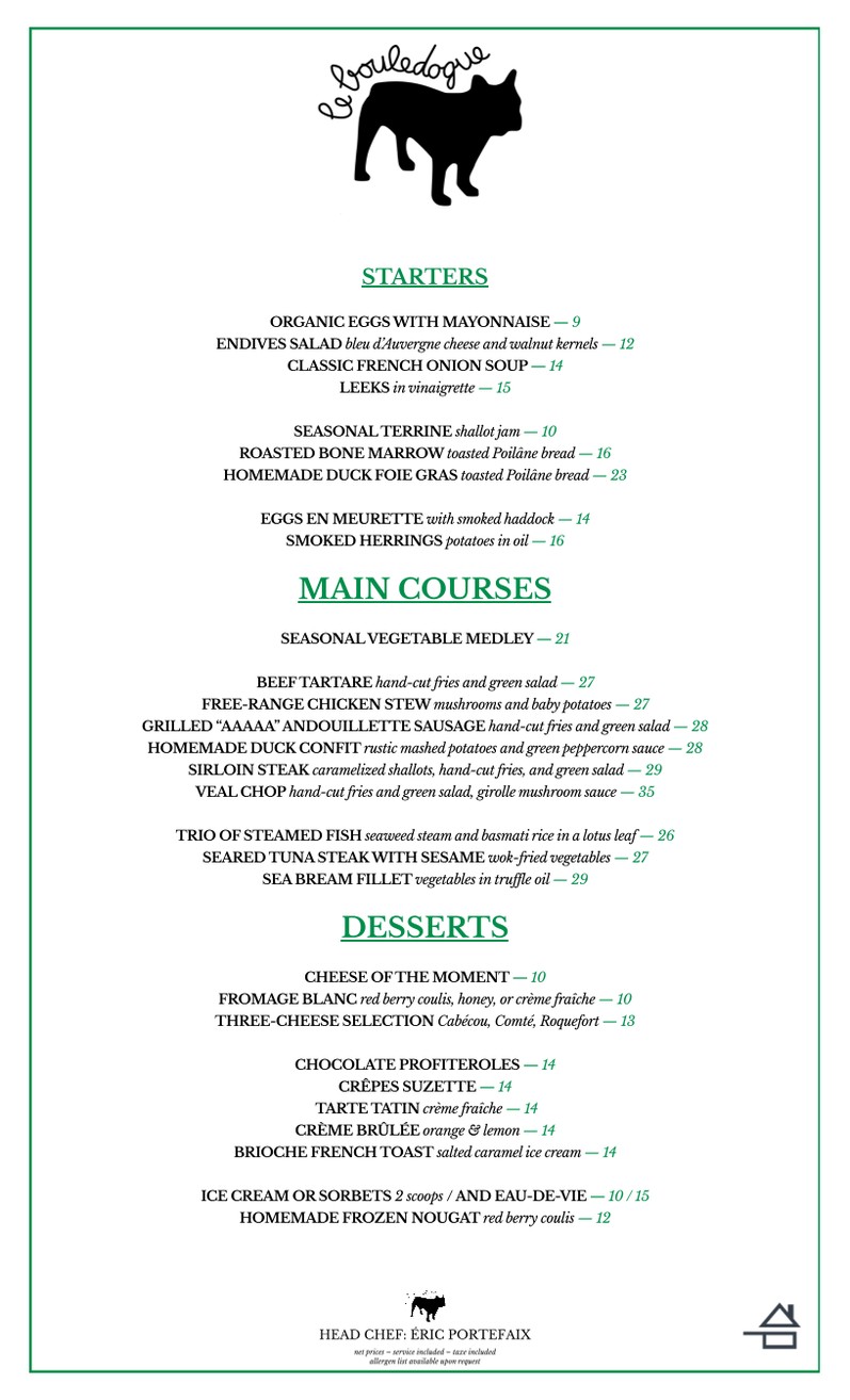Le Bouledogue menu 1