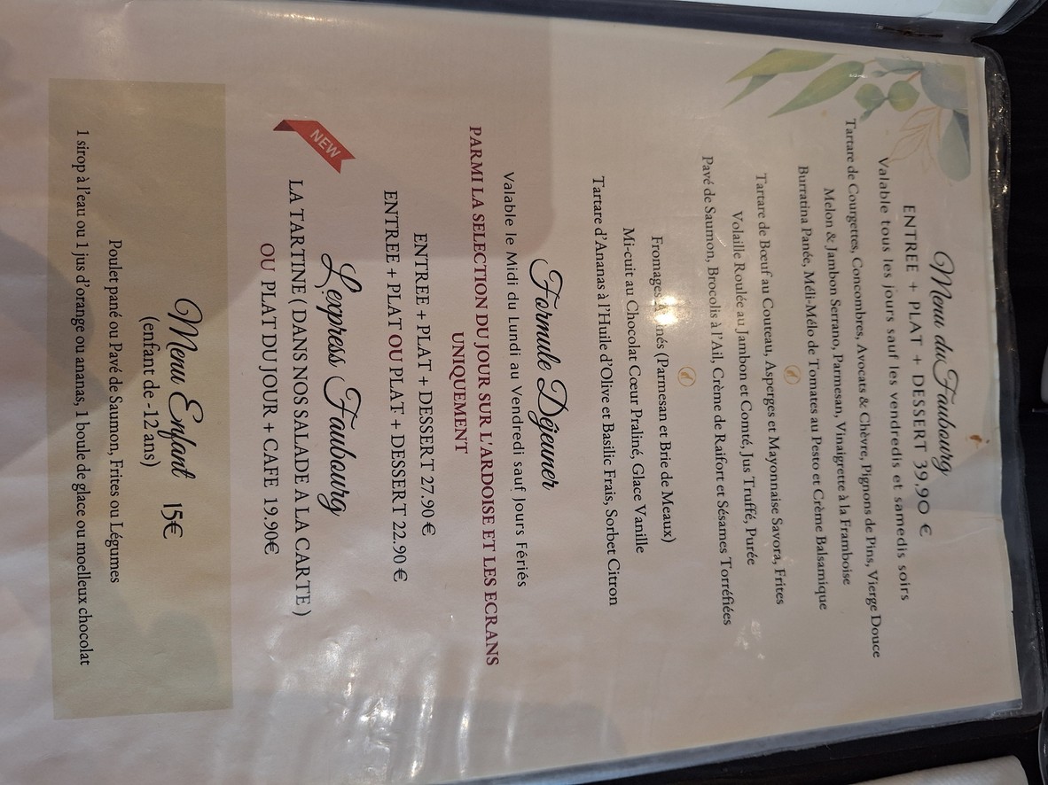 لو فاوبورغ إنجين-ليه-بان menu 1