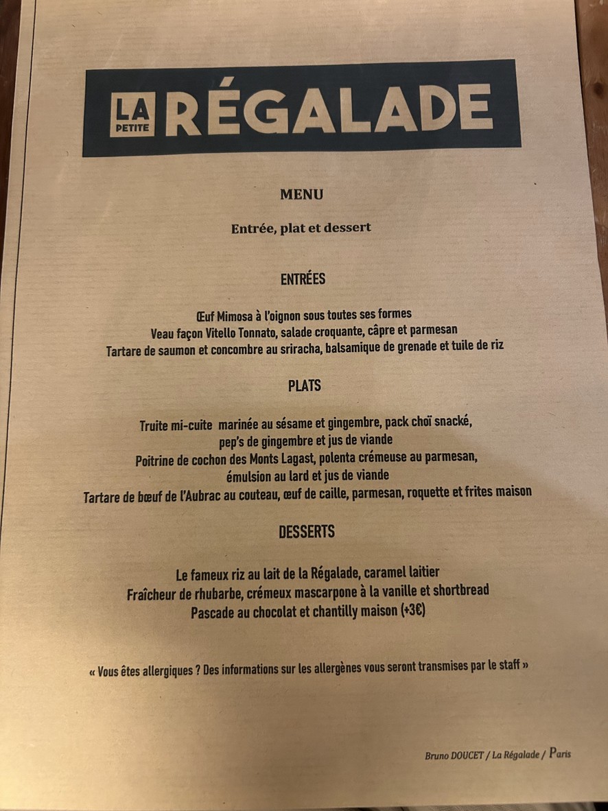 La Petite Régalade menu 1
